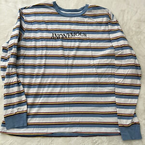 Pacsun Anonymous Striped Long Sleeve T Shirt Mens XL Blue White Graphic Tee